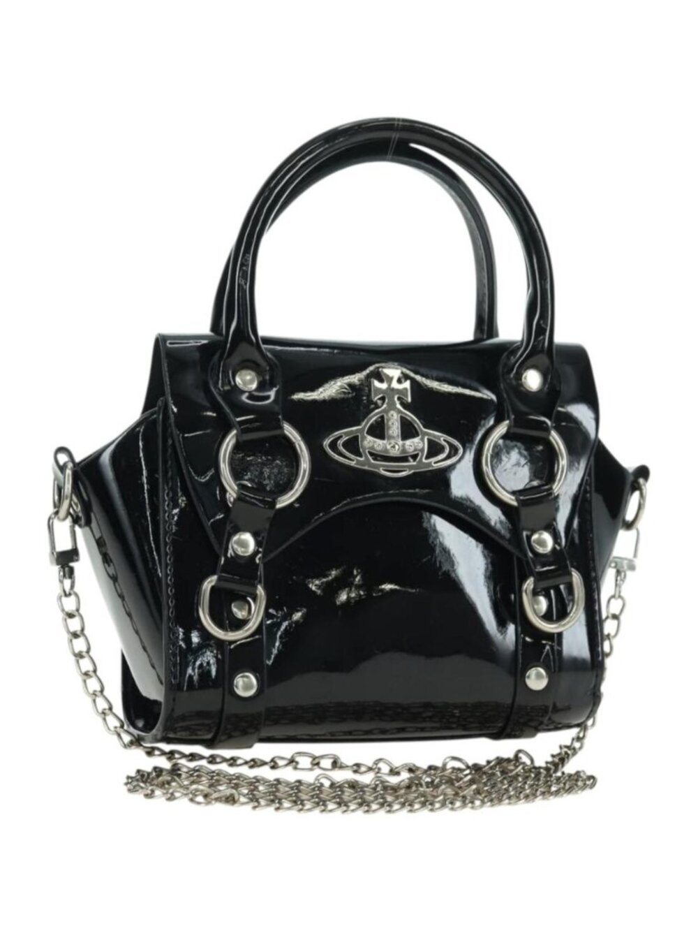 Vivienne Westwood Chain Betty Bag Patent leather 2way Black Silver